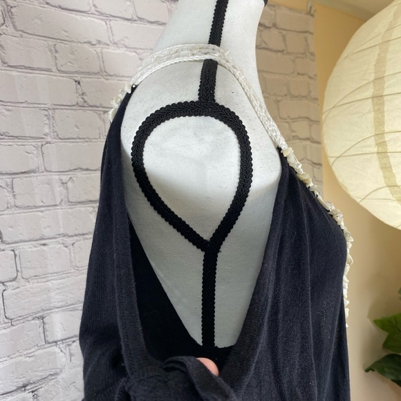 Nanette Lepore Black White Embroidered Crochet Beaded Cold Shoulder Dress Large - Picture 5 of 11